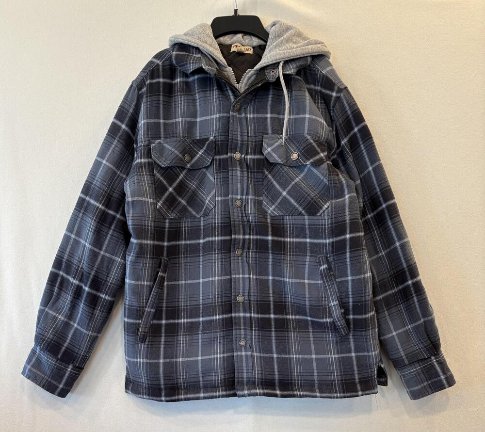 RedHead Hoodie Jacket Mens Medium Blue Plaid Flannel Quilted Lined Full Zip
